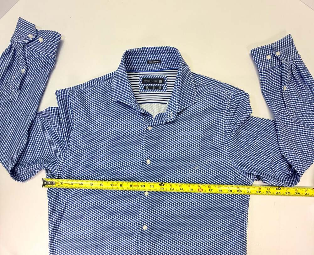 Denim & Flower Ricky Singh Blue Geo Print Tech Comfort Long Sleeve Shirt M - Picture 4 of 11